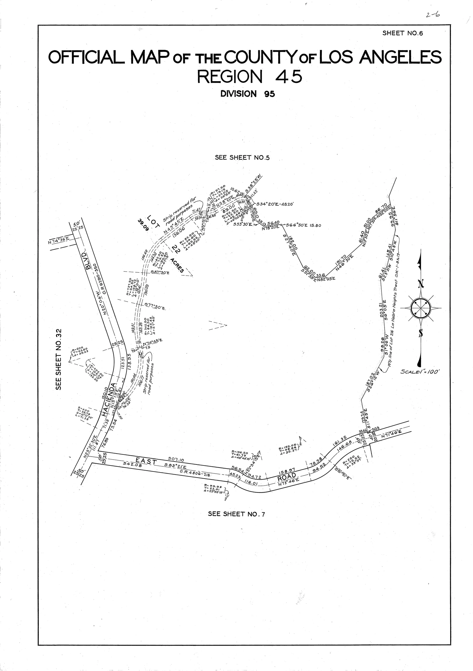 Official Map Book 2 Page 6 showing Hacienda Boulevard, East Road, and Lot 22 of Region 45 Division 95